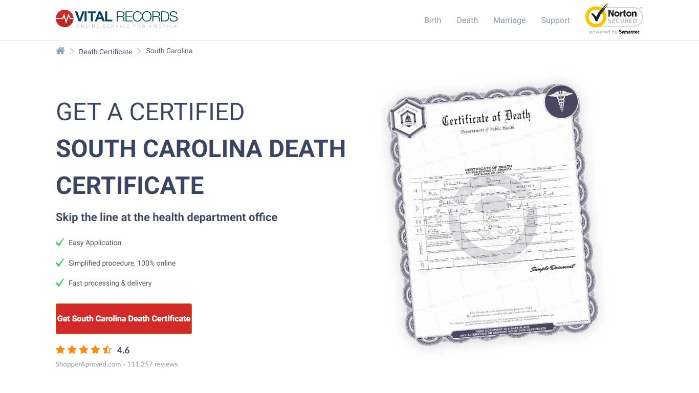 Get a Certified South Carolina Death Certificate - Vital Records Online